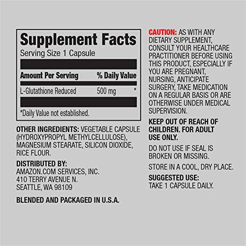 Amazon Elements Glutathione, Vegan, 500mg per Serving, 60 Capsules Amazon ElementsAu supplements