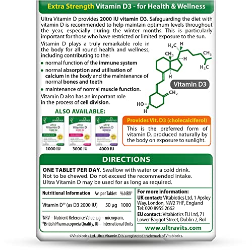 Vitabiotics Ultra Vitamin D Tablets 2000IU Extra Strength - 96 Count ( Pack of 1) Vitabiotics UltraUS supplements