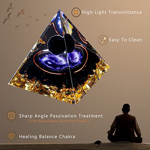 Yin Yang Healing Crystal Orgonite Pyramid - Tai Chi with Obsidian Ball - Taiji Reiki Chakra Meditation FENGSHUI-CAISHENAu supplements