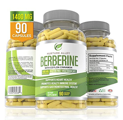 Nurture Alley Berberine Complex - Berberine HCL 1200mg Plus Organic Ceylon Cinnamon NURTURE ALLEYUS supplements