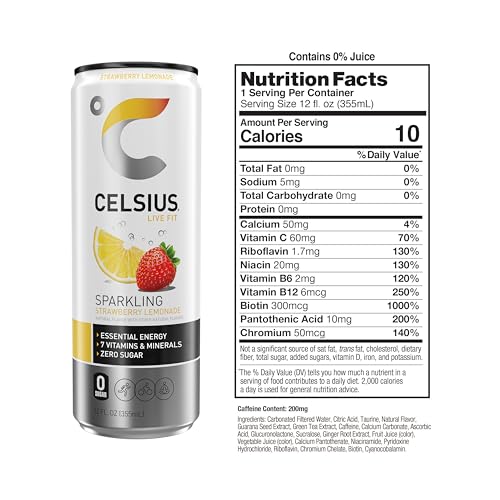 CELSIUS Sparkling Strawberry Lemonade, Functional Essential Energy Drink, 12 Fl Oz CELSIUSUS supplements