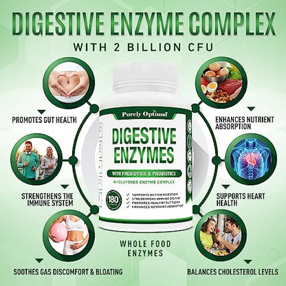 Purely Optimal Premium Digestive Enzymes Plus Prebiotics & Probiotics - for Better Digestio Purely OptimalUS supplements