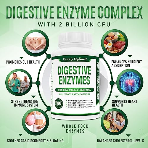 Purely Optimal Premium Digestive Enzymes Plus Prebiotics & Probiotics - for Better Digestio Purely OptimalUS supplements