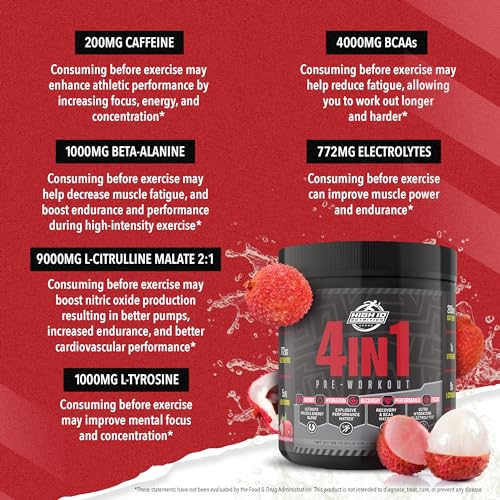 High IQ Nutrition 4 in 1 Lychee Flavored Pre Workout Powder 200mg Caffeine | Energy, Focus High IQ NutritionAu supplements
