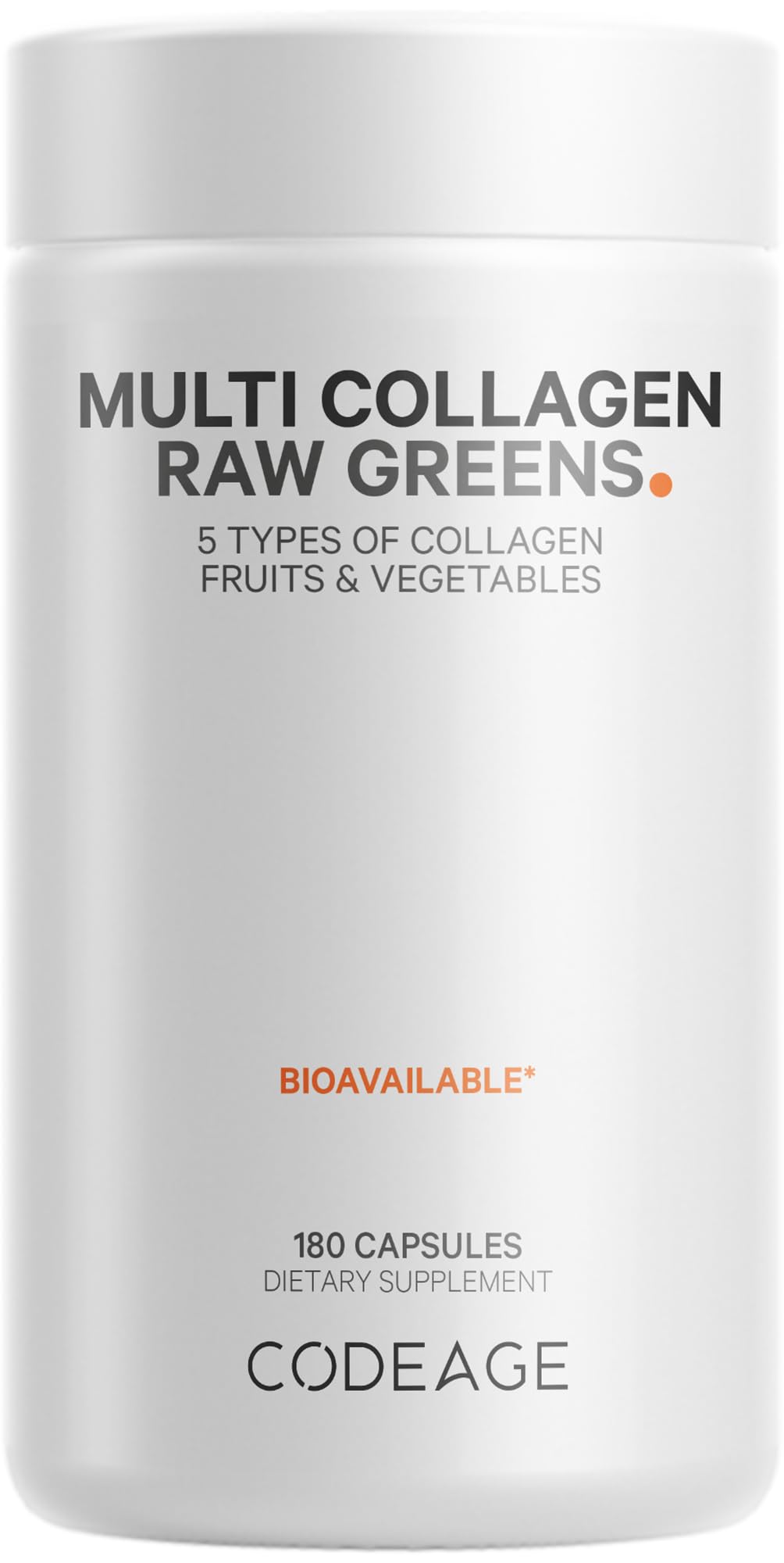 Codeage Multi Collagen Protein + Organic Raw Greens Superfood Capsules Supplement, 21 Fruits & Veggies, Grass-Fed Hydrolyzed Collagen Peptides, 5 Types All-in-One, 180 Count CodeageAu supplements