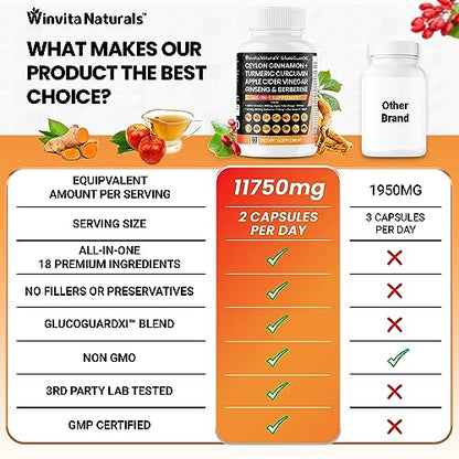 Ceylon Cinnamon 3000mg Apple Cider Vinegar 3000mg Turmeric 2000mg Panax Ginseng Winvita NaturalsUS supplements