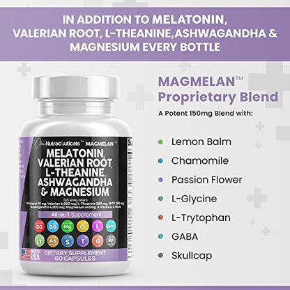 Melatonin 10mg Valerian Root 6000mg L Theanine 200mg Ashwagandha Clean NutraceuticalsUS supplements