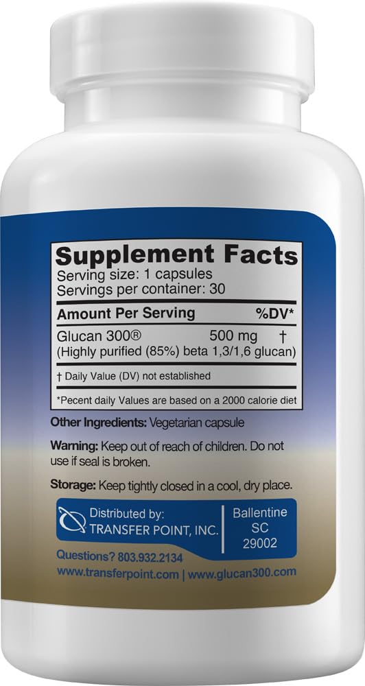 Transfer Point Immune Support Supplement Highly Purified Beta Glucan 500 mg per Capsule (b-glucan Fiber) (Pack of 1) Transfer PointAu supplements