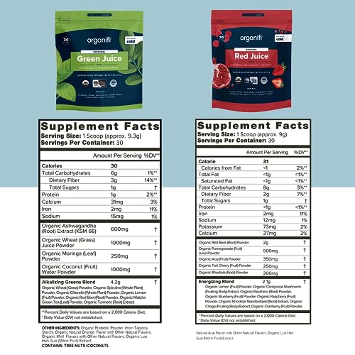 Organifi Green Juice and Red Juice Bundle - 30 Day Supply - Delicious, Refreshing Organic OrganifiUS supplements