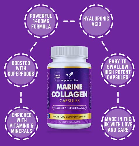 High Strength Marine Collagen Tablets - Skin, Hair, Nails & Joints - Fortified with Hyaluronic Acid Euphoria BlissAu supplements