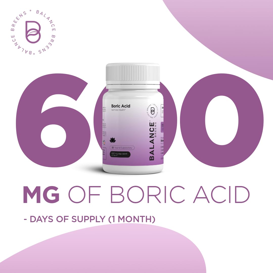 Boric Acid Suppositories for Women 600 mg - 30 Vaginal Use Capsules - ph Balance Pills, Odor Control BalancebreensAu supplements