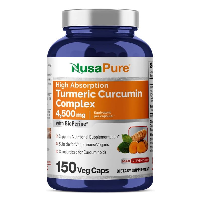 NusaPure Turmeric Curcumin Complex 4,500mg per caps, 150 caps, Non-GMO, Gluten-Free, & Bioperine NusaPureAu supplements