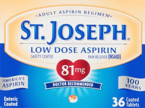 St. Joseph Aspirin Pain Reliever (NSAID) 81mg, Enteric Safety Coated, Adult Low Dose Regimen, 36 ct St. JosephAu supplements