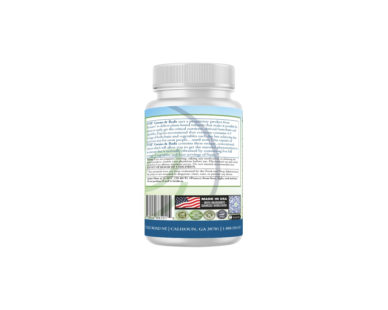 PURE® Greens & Reds Capsules - 30 Servings - 9 Daily Servings of Fruits & Vegetables in 1 Capsule - PhytoServ® Superfood Blend with Broccoli, Kale & Berries - Plant-Based Phytonutrient Shield PUREAu supplements