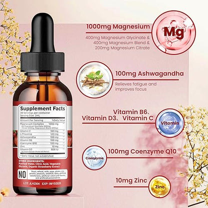 Triple Magnesium Complex Supplement, Magnesium Glycinate, Blend, Citrate Liquid Drops dilibUS supplements