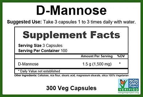 GreenPacks® D-Mannose 500mg, Non-GMO Verified Supplement - 300 Capsules GreenPacksAu supplements