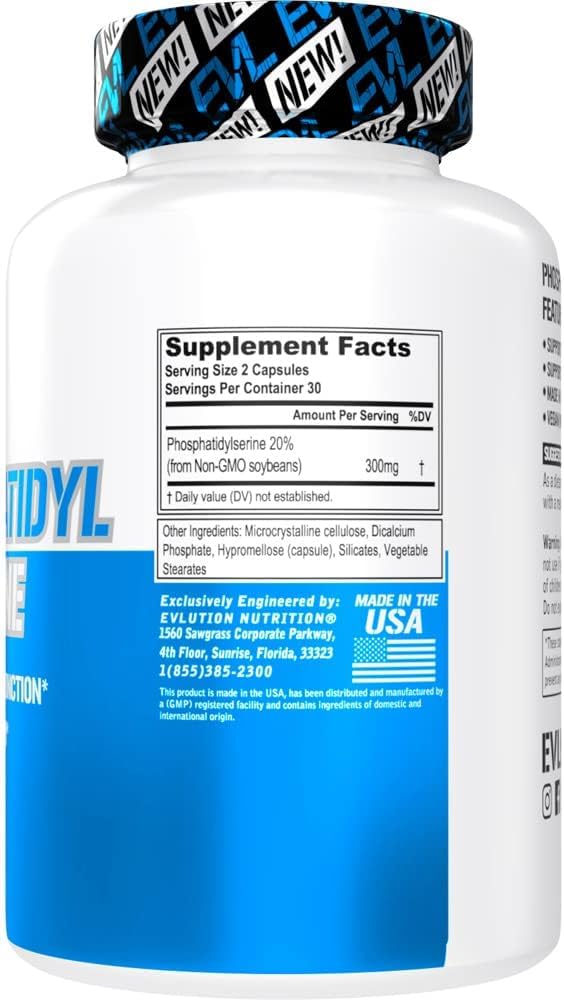 PhosphatidylSerine Nootropics Brain Support Supplement - Advanced Anti Aging Brain Health Supplement for Adults - Memory and Focus with Phosphatidylserine 300mg - EVL Vegan Non-GMO EvlutionAu supplements