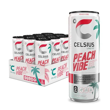 CELSIUS Sparkling Peach Vibe, Functional Essential Energy Drink 12 Fl Oz (Pack of 12) CELSIUSUS supplements