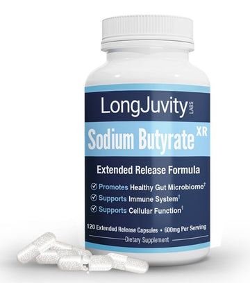 LongJuvity Sodium Butyrate Supplement (300mg) - Optimal Gut Health for Men & Women - Digestion Support & Leaky Gut Repair - Postbiotic Short Chain Fatty Acid, Lab Tested (120 Extended Release Caps) LongJuvity LabsAu supplements