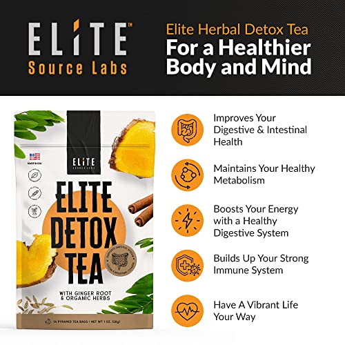 Elite Detox Tea: Natural Organic 7-Herbal Blend for Gentle Cleansing as Needed. Bloating Tea Elite Source LabsAu supplements