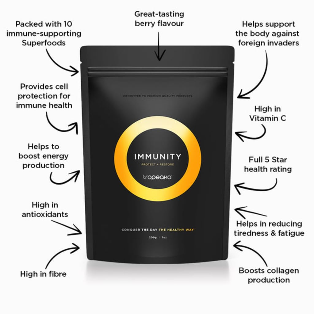 Tropeaka Immunity Powder - Immune Support Supplement, Antioxidant Rich Superfood Powder with Vitamins & Minerals, Boost Energy & Collagen Production - Vegan, Gluten Free, Non-GMO - 7oz (20 Servings) TropeakaAu supplements