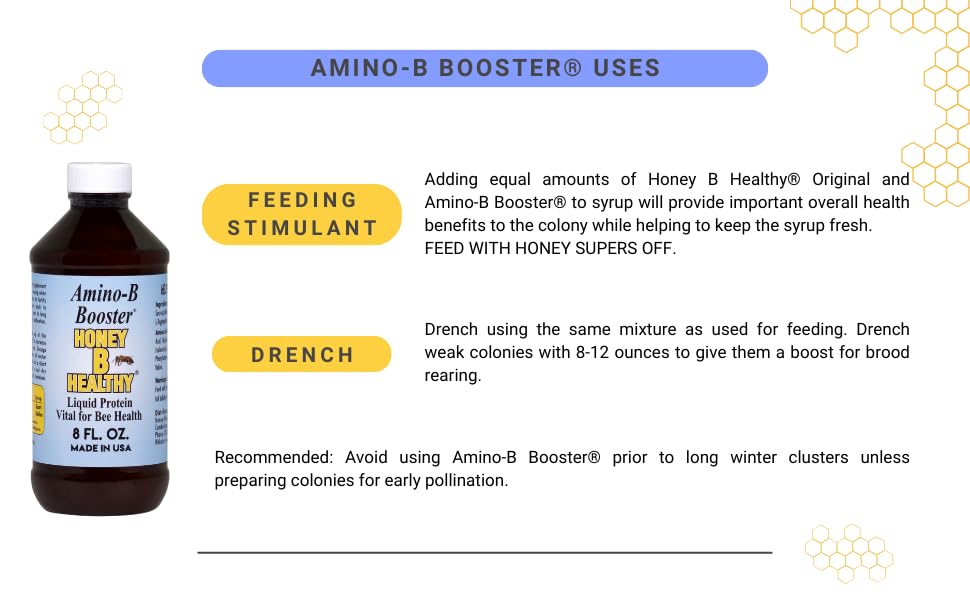 Amino-B Booster 8 oz. Bottle, Liquid Protein Vital for Bee Health Honey B HealthyAu supplements