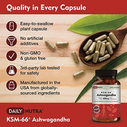 DailyNutra KSM-66 Ashwagandha 600mg Organic Root Extract - High Potency Supplement DailyNutraUS supplements