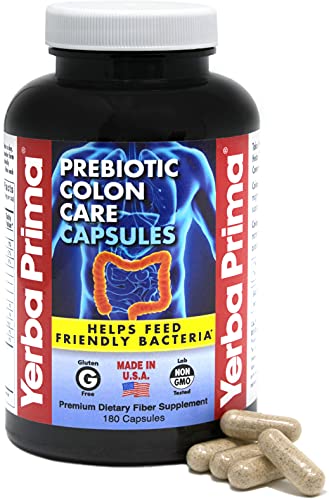 Yerba Prima Prebiotics Colon Care Fiber Caps, 180 Capsules - Five Forms of Fiber Plus FOS Yerba PrimaAu supplements