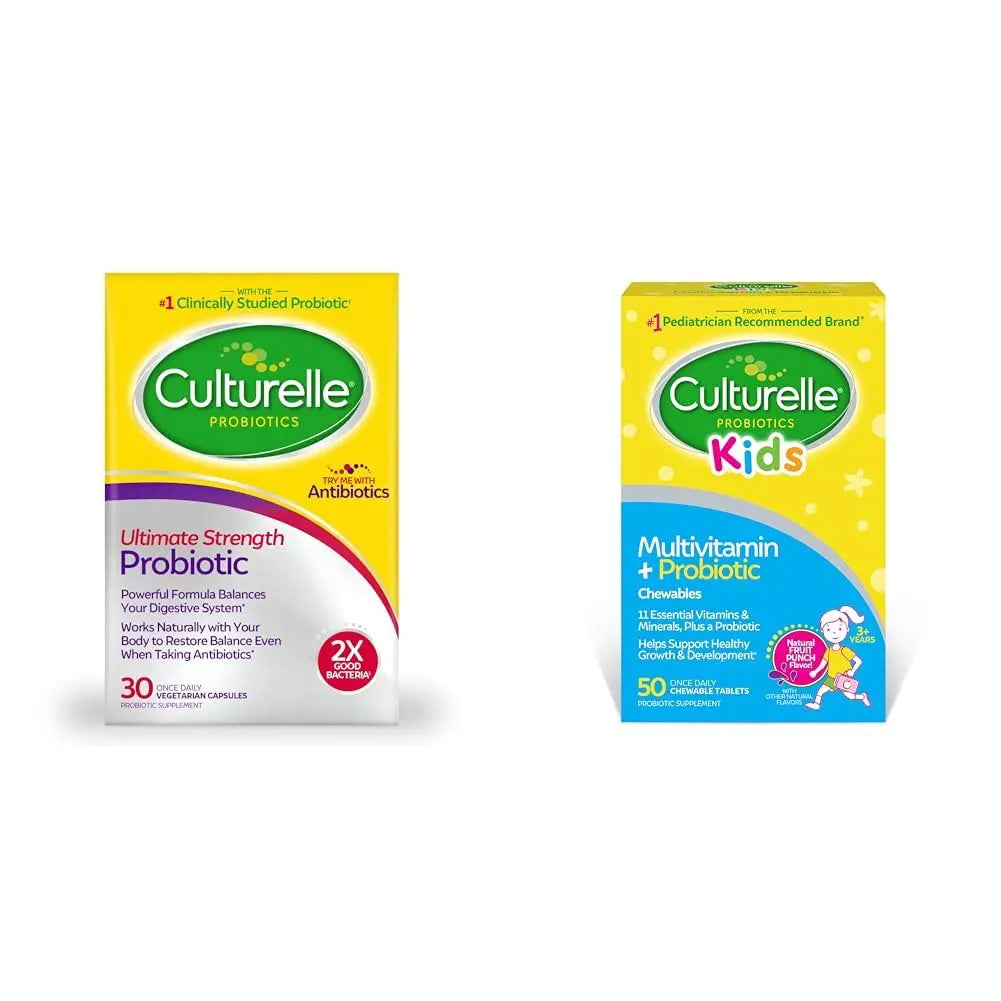 Culturelle Ultimate Strength 20 Billion CFU Probiotic Plus Kids Complete Multivitamin with 11 Vitamins and Minerals Chewables, 50 Count CulturelleAu supplements