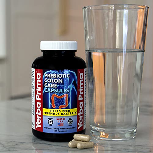 Yerba Prima Prebiotics Colon Care Fiber Caps, 180 Capsules - Five Forms of Fiber Plus FOS Yerba PrimaUS supplements