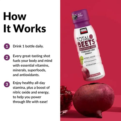 Force Factor Total Beets Superfood Shots for Healthy All-Day Stamina, Energy Drink Alternative Force FactorUS supplements