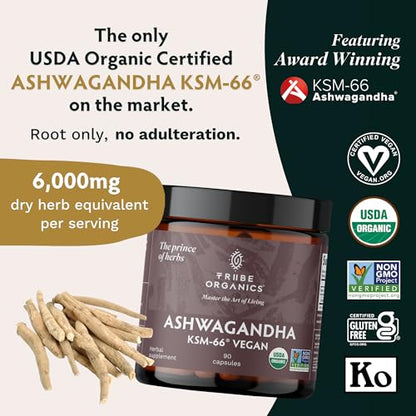 TRIBE ORGANICS Vegan Ashwagandha KSM 66 Pure Organic Root Powder Extract Ayurvedi TRIBE ORGANICSUS supplements