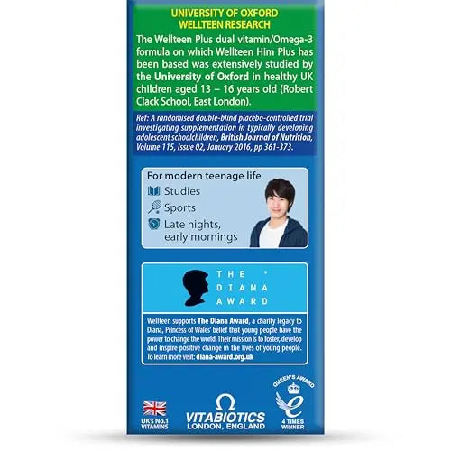 Vitabiotics Wellteen Him Plus Omega-3 - Maximum Nutritional Support for Teenagers and Young Men Ages 13-19 - 56 Tablets and Capsules WellteenAu supplements