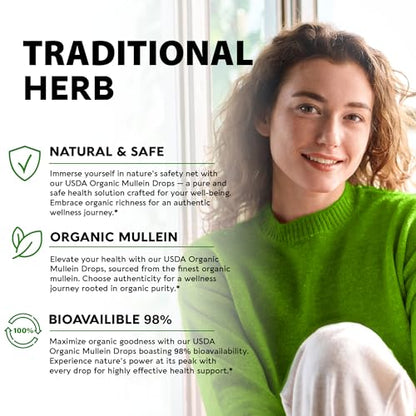 USDA Organic Mullein Drops for Lungs - Mullein Leaf Extract Supplement - Made in USA NUTRAHARMONYUS supplements