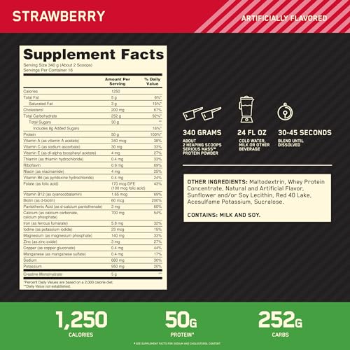 Optimum Nutrition Serious Mass Weight Gainer Protein Powder, Vitamin C, Zinc and Vitamin Optimum NutritionUS supplements