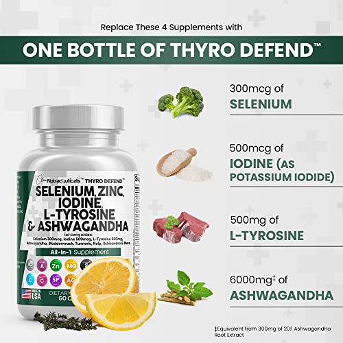 Selenium 300mcg Zinc 50mg Iodine 500mcg L Tyrosine 500mg Ashwagan Clean NutraceuticalsAu supplements