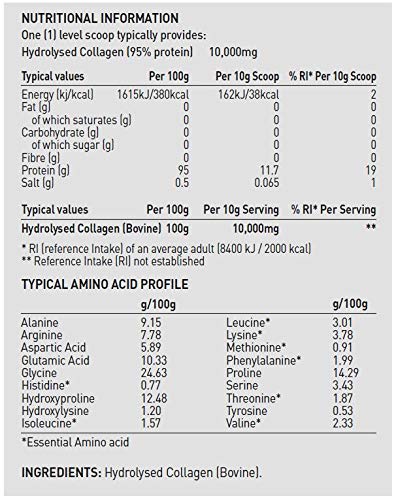 Hydrolysed Collagen Powder (Bovine) - High Protein Grass Fed Unflavoured Peptides The Intelligent HealthUS supplements