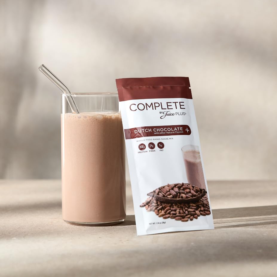 Complete by JuicePlus+ Dutch Chocolate Shakes - Plant-Based Nutrition - Whole Food Based Shake Powder with Protein, Fiber & Prebiotics - 30 Servings (2 Pouches, 15 Servings Each) Juice Plus+Au supplements