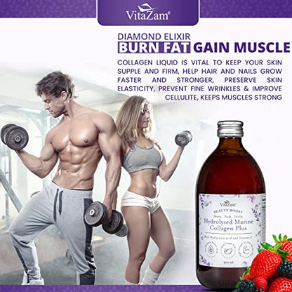 Diamond Elixir Marine Liquid Collagen Type 1 & 3 Hydrolysed Collagen Peptides 10000mg VitaZamUS supplements