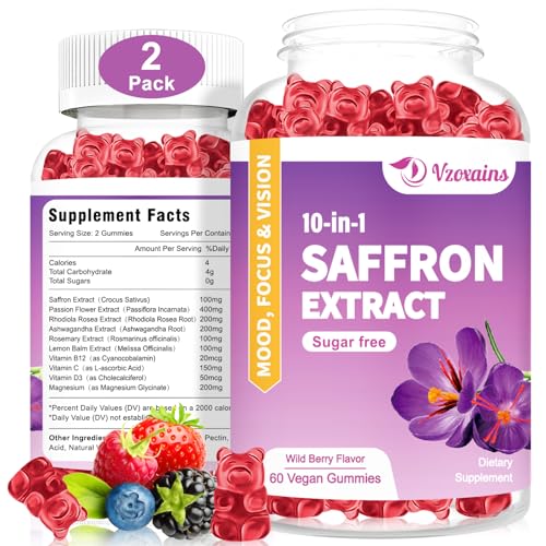VZOXAINS 2 Pack Saffron Supplement Gummies, Sugar Free Saffron Extract with Magnesium VZOXAINSAu supplements