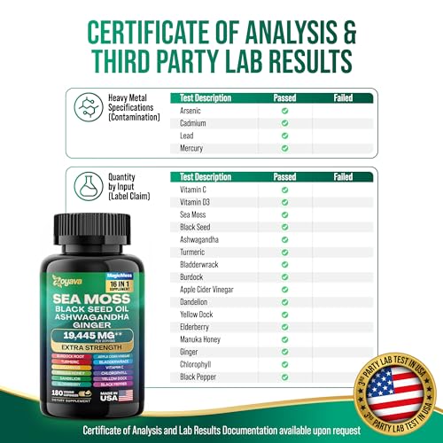 Sea Moss 7000mg Black Seed Oil 4000mg Ashwagandha 2000mg Turmeric 2000mg ZoyavaUS supplements
