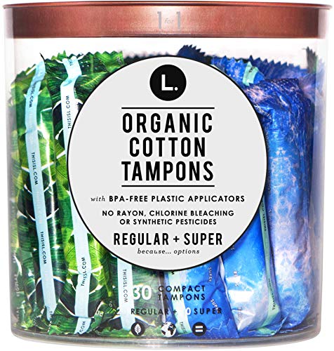 L. Organic Cotton Regular and Super Absorbency Compact Tampons Multipack 30 Count L.Au supplements