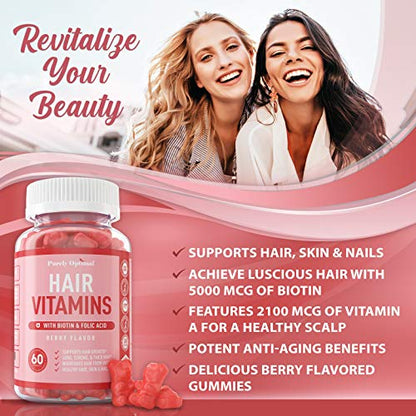 Premium Hair Vitamins Supplement-Gummy Vitamins w/Biotin, Folic Acid, Vitamins A&D Purely OptimalUS supplements