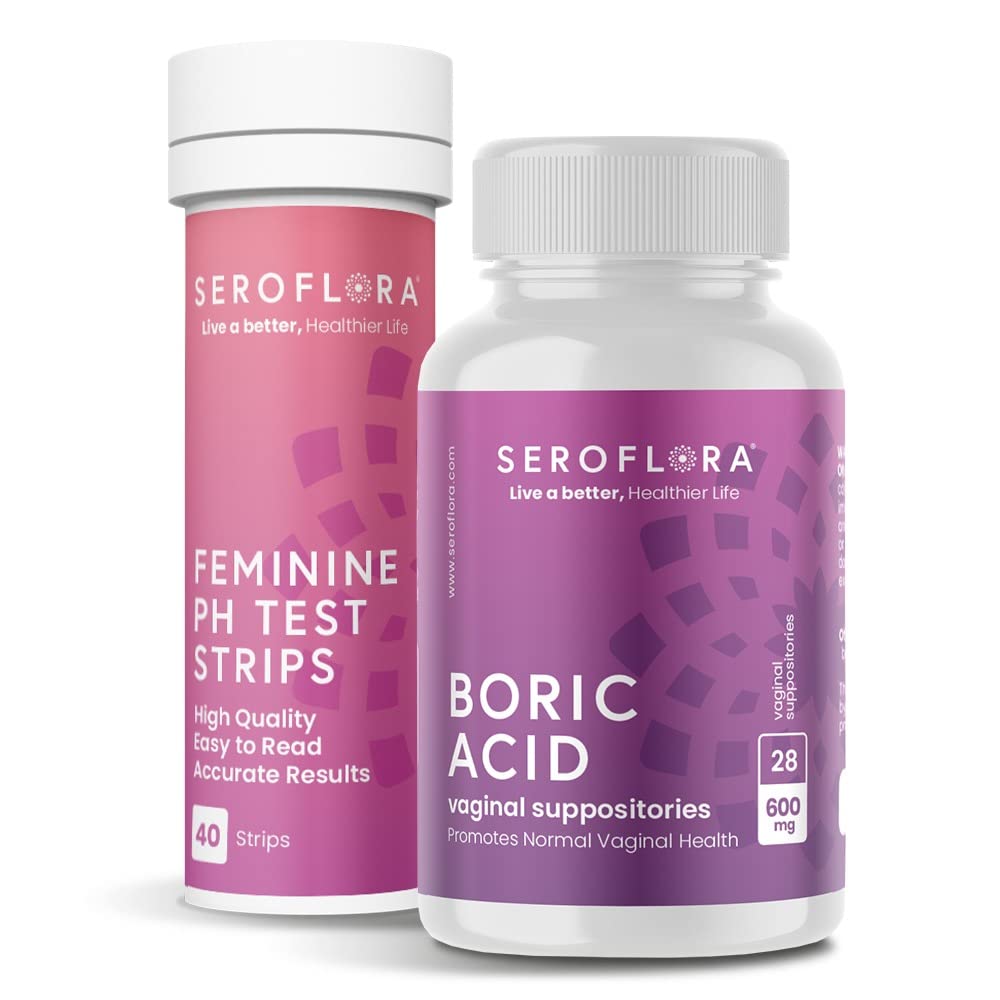 Seroflora Boric Acid Vaginal Suppositories 600mg (28ct) & 40 pH Test Strips for Women SerofloraAu supplements