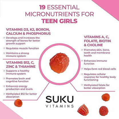SUKU Vitamins Teen Girl Gummies – Sugar Free Vegetarian Gummy Vitamins Supplement SUKU VitaminsUS supplements