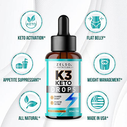 K3 Keto Drops for Weight Loss - Fat Burner & Metabolism Booster | Advanced Keto Carb ZELSOUS supplements