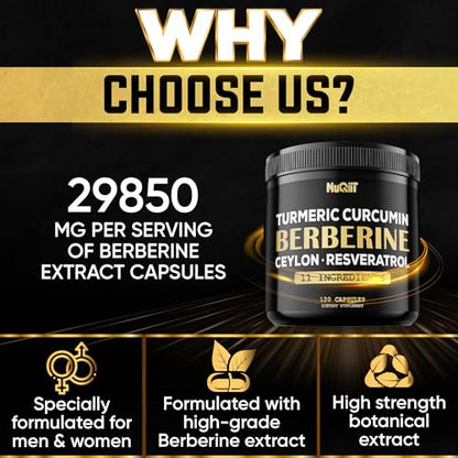 Berberine Supplement 14000mg Turmeric Curcumin 4500mg Trans-Resveratrol 4500mg NuqiitUS supplements