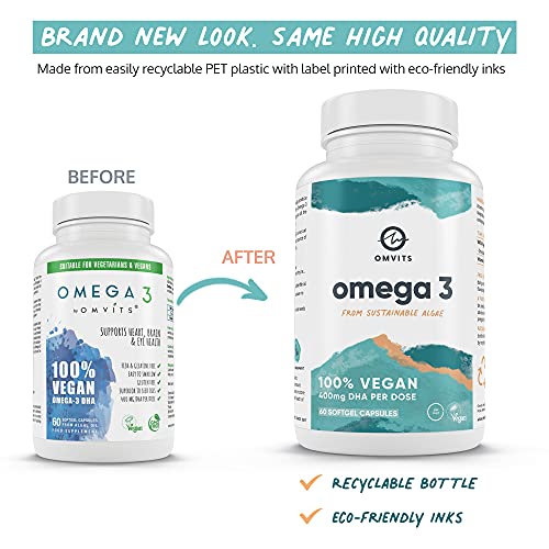Omvits Vegan Omega 3 DHA from Algae Oil 1000mg - 60 Softgel Capsules with Vitamin E OmvitsUS supplements