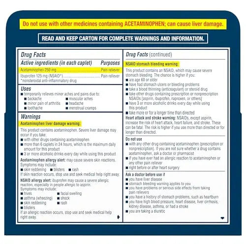 Advil Dual Action Back Pain Caplets Delivers 125mg Ibuprofen and 250mg Acetaminophen Per Dose for 8 Hours of Back Pain Relief - 144 Count AdvilAu supplements