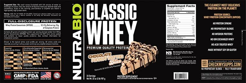 NutraBio Classic Whey Protein Powder- Full-Spectrum Amino Acid Profile - No Fillers NutraBioUS supplements